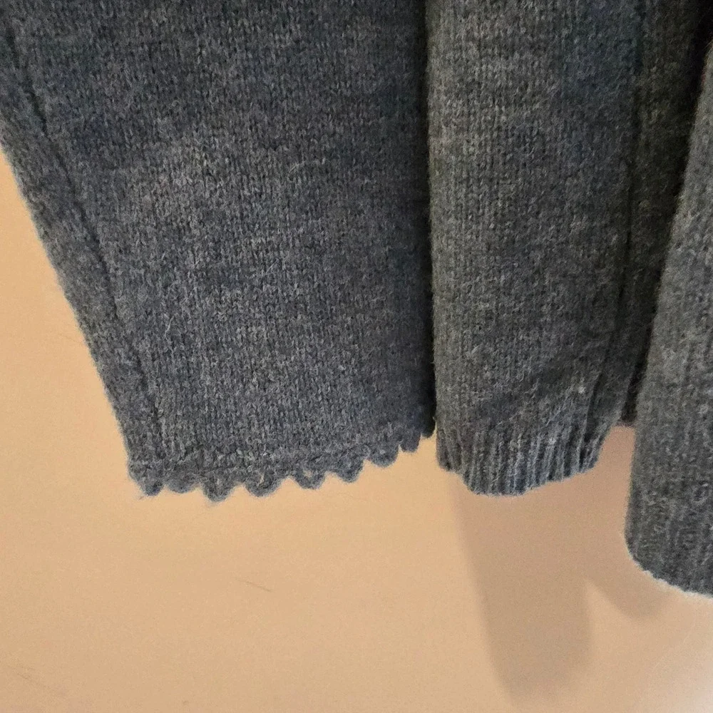 Lauren Ralph Lauren Blue 100% Lambswool Floral Intarsia Scallop Trim Sweater 1X